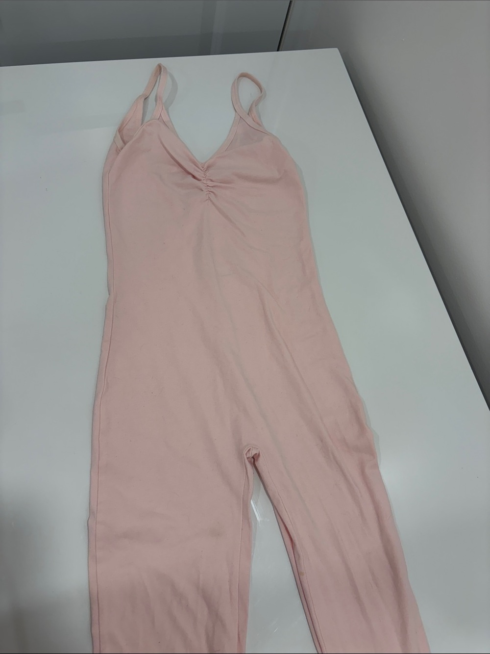 American Apparel Light Pink Ruched V-Neck Romper